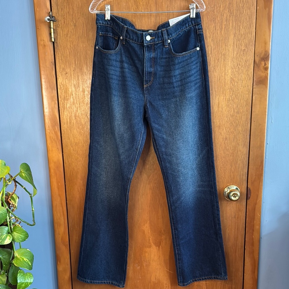 NWT LOFT Dark Blue slouchy boyfriend mid rise regular fit Jeans Sz 29